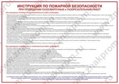 Плакат Инструкция по пожарной безопасности при проведении газосварочных и газорезательных работ
